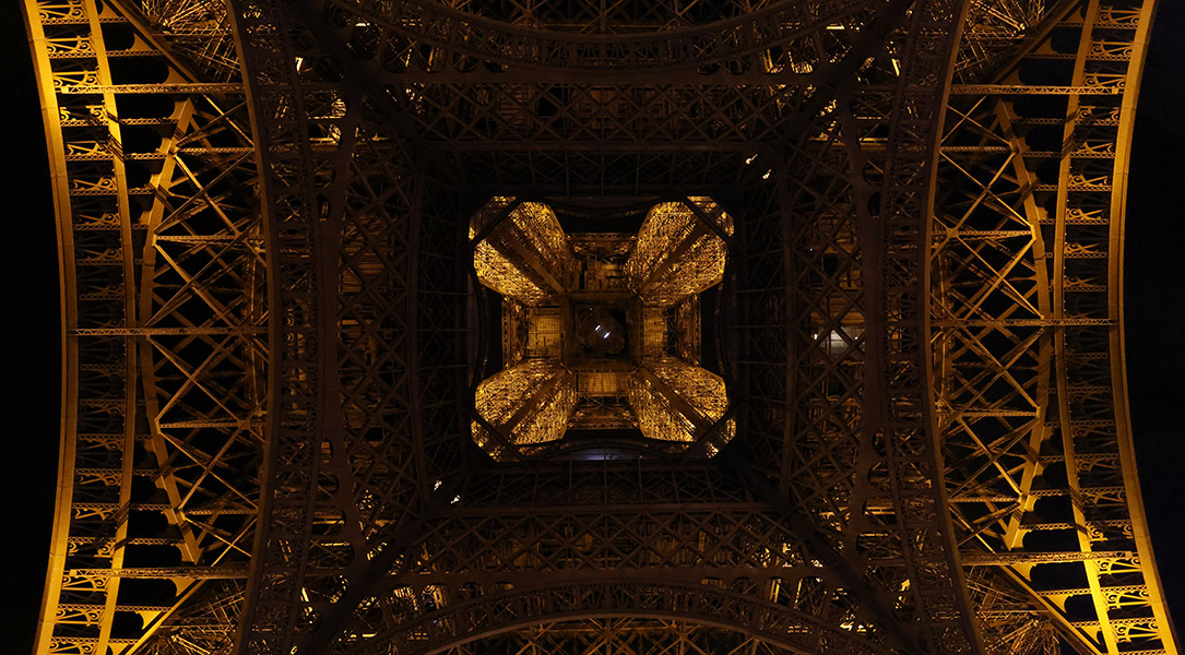 Dark and Illuminated Panorama of Large Iron Structure.